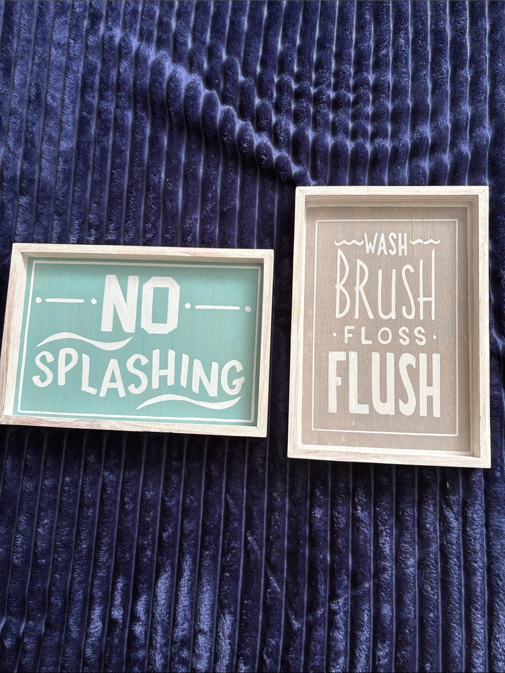 Pottery Barn Kids Teal & Light Neutral Bathroom Wall Signs